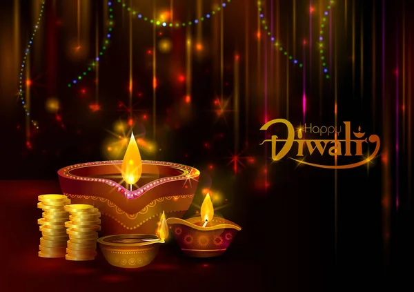 Feliz festival de luz Diwali da Índia saudação fundo — Vetor de Stock