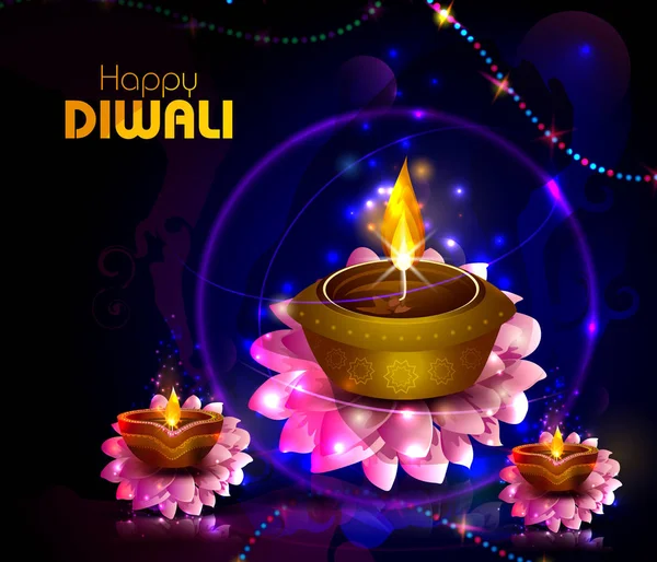 Feliz festival de luz Diwali de la India saludo fondo — Vector de stock