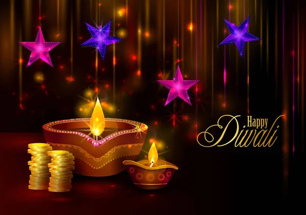 Feliz festival de luz Diwali de la India saludo fondo — Vector de stock