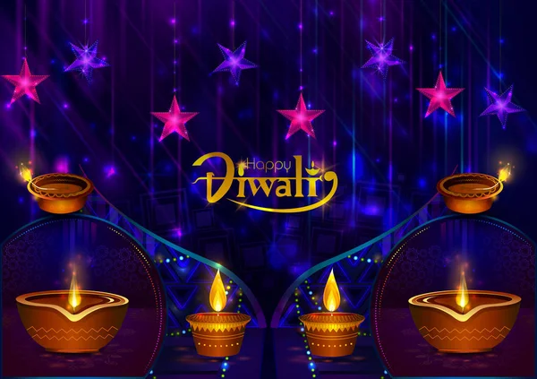 Happy Diwali ljus festival av Indien hälsning bakgrund — Stock vektor