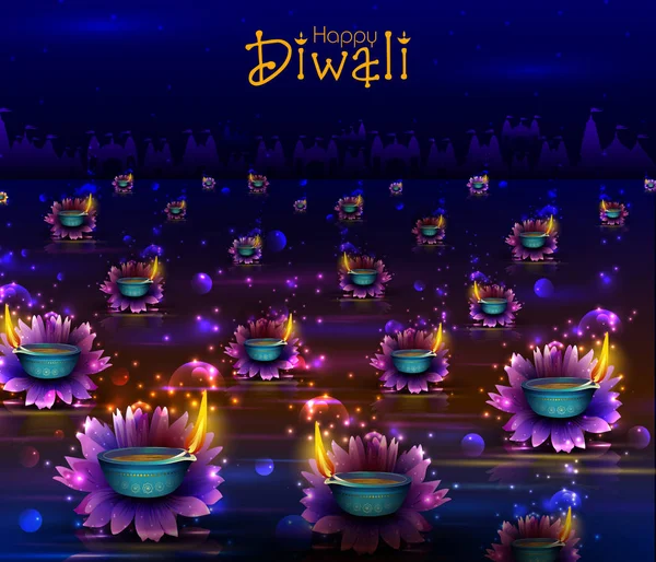 Happy Diwali ljus festival av Indien hälsning bakgrund — Stock vektor