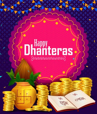 Happy Dhanteras Diwali light festival of India greeting background clipart
