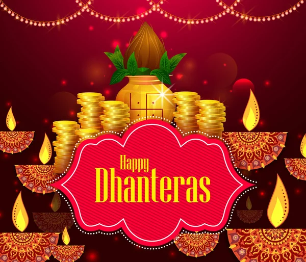 Mutlu Dhanteras Diwali Işık Festivali Hindistan 'ı selamlıyor — Stok Vektör