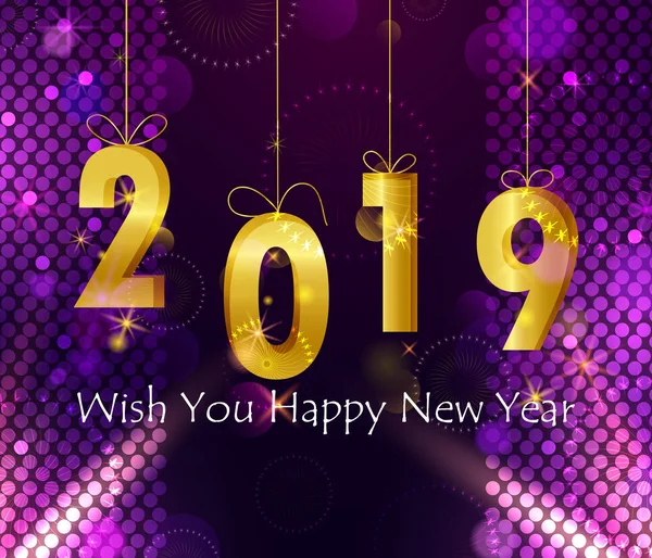 Feliz Año Nuevo 2019 deseos tarjeta de felicitación plantilla fondo diseño — Archivo Imágenes Vectoriales