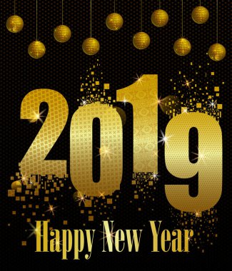 Mutlu yeni yıl 2019 tebrik kartı şablon arka plan tasarımı istiyor