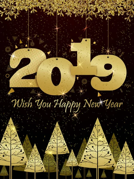 Šťastný nový rok 2019 přeje návrh blahopřání pozadí šablony — Stockový vektor