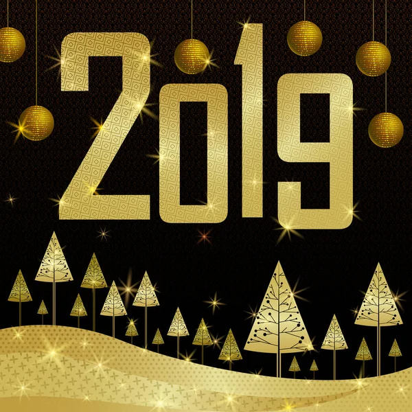 Frohes neues Jahr 2019 wünscht Grußkarte Vorlage Hintergrunddesign — Stockvektor