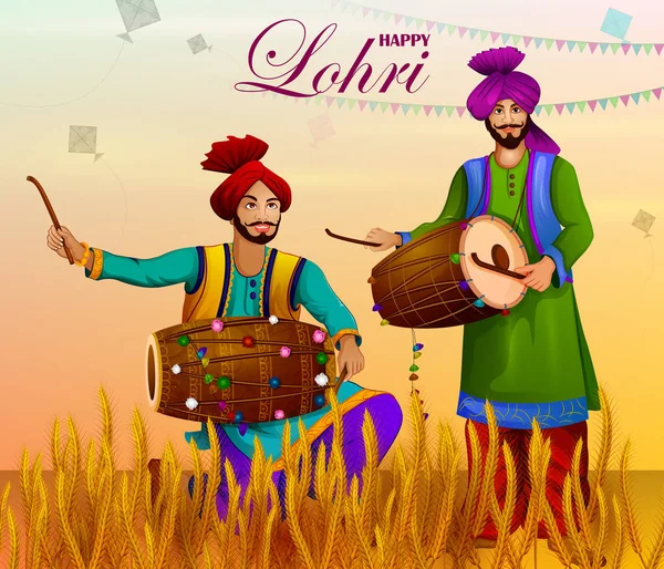 Ευτυχισμένος Lohri Punjabi θρησκευτική εορτή υπόβαθρο για τη συγκομιδή Φεστιβάλ της Ινδίας — Διανυσματικό Αρχείο