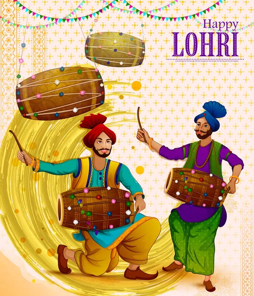 Ευτυχισμένος Lohri Punjabi θρησκευτική εορτή υπόβαθρο για τη συγκομιδή Φεστιβάλ της Ινδίας — Διανυσματικό Αρχείο