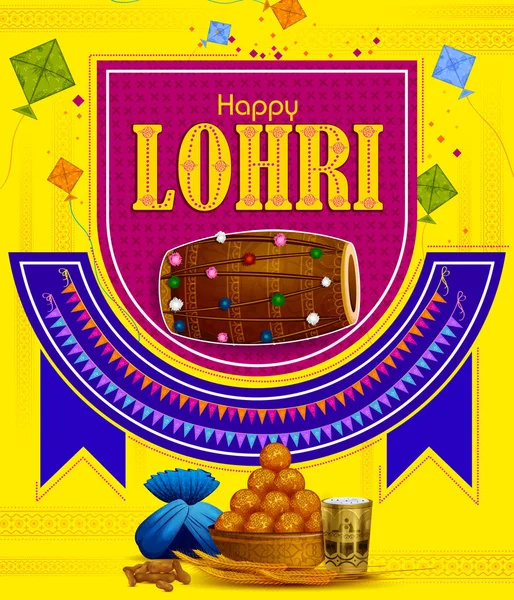 Ευτυχισμένος Lohri Punjabi θρησκευτική εορτή υπόβαθρο για τη συγκομιδή Φεστιβάλ της Ινδίας — Διανυσματικό Αρχείο