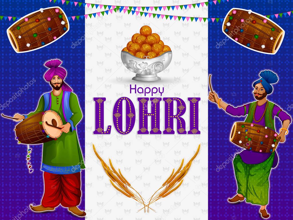 Happy Lohri Punjabi religious holiday background for harvesting festival of India