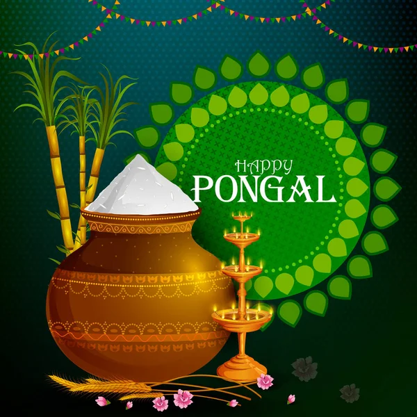 Happy Pongal fundo feriado religioso para colheita festival da Índia —  Vetores de Stock