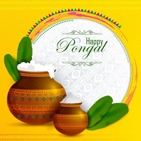 Feliz fiesta religiosa Pongal fondo para el festival de cosecha de la India — Vector de stock