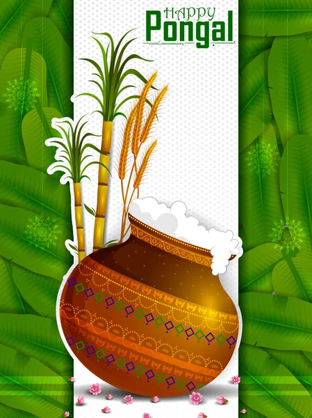 Happy Pongal religious holiday background for harvesting festival of India — Stock Vector