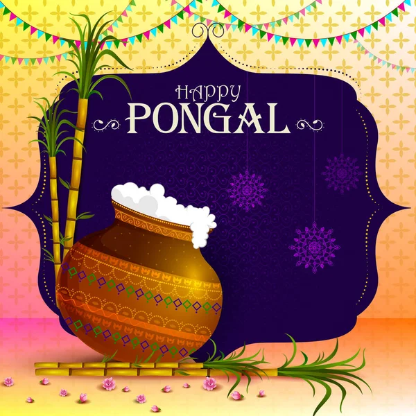 Happy Pongal religious holiday background for harvesting festival of India — Stock Vector