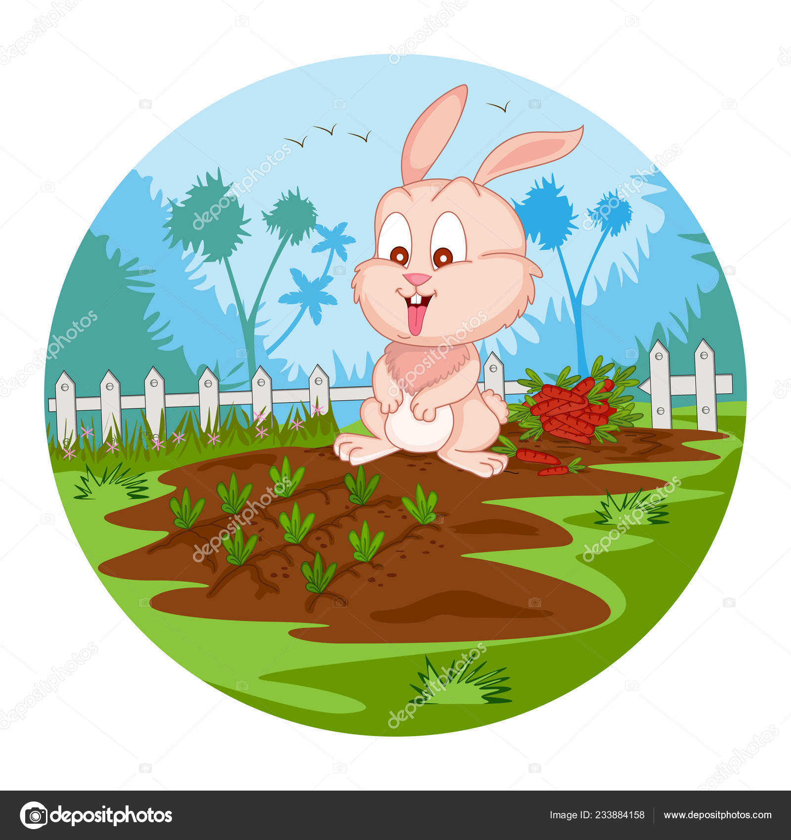 Pet animal Rabbit eating carrot on jungle forest background Stock Vector  Image by ©stockillustration #233884158