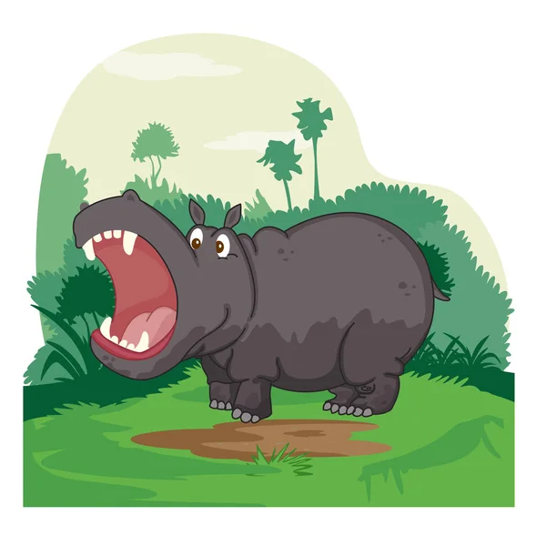 Animal salvaje Hipopótamo en el fondo de la selva — Vector de stock