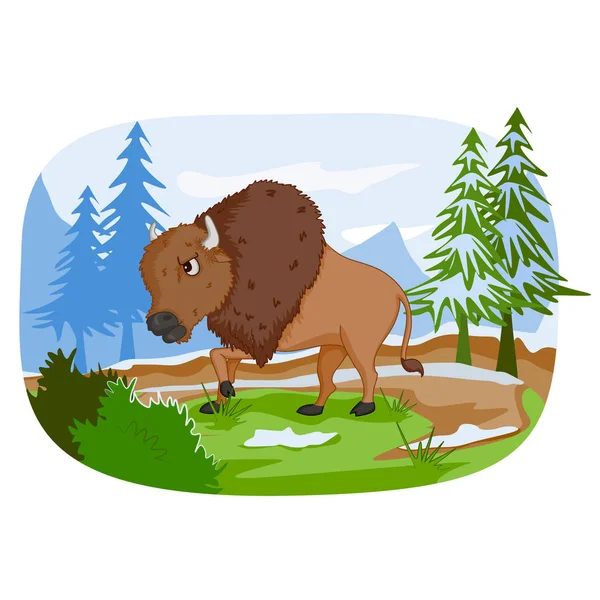 Wild animal Bison in jungle forest background — Stock Vector