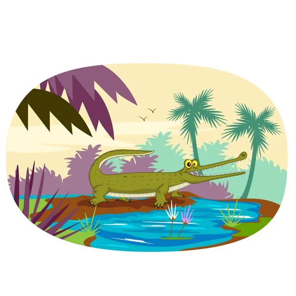 Аллигатор диких животных на фоне джунглей — стоковый вектор