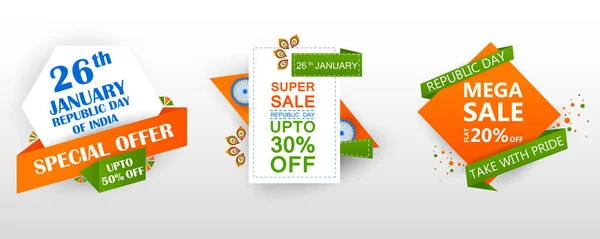 Verkoop promotie advertentie banner voor 26 januari, Happy Republiek dag van India — Stockvector