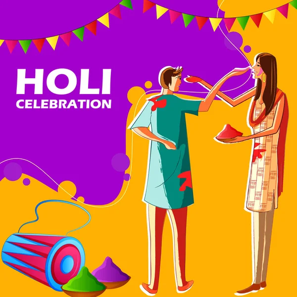 Hint insanlar renkli Holi Festival kutluyor — Stok Vektör