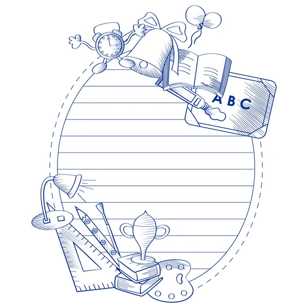 Concepto de regreso a la escuela con libro, bolígrafo, lápiz y otros objetos de papelería — Vector de stock