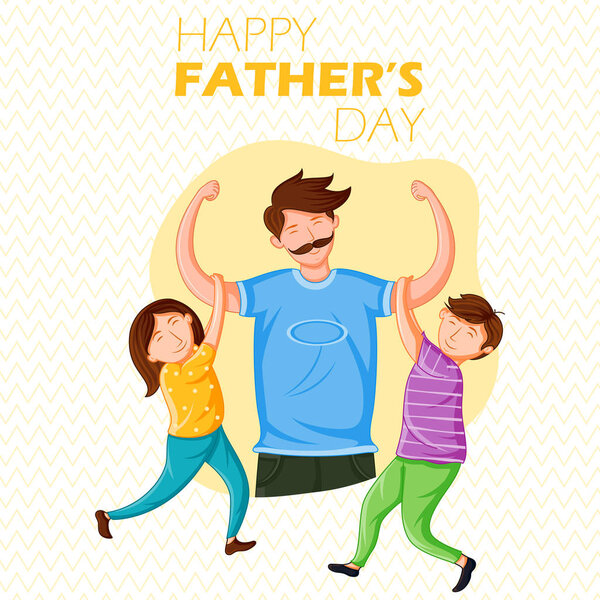 Happy Fathers Day holiday greetings background with playful father and kid