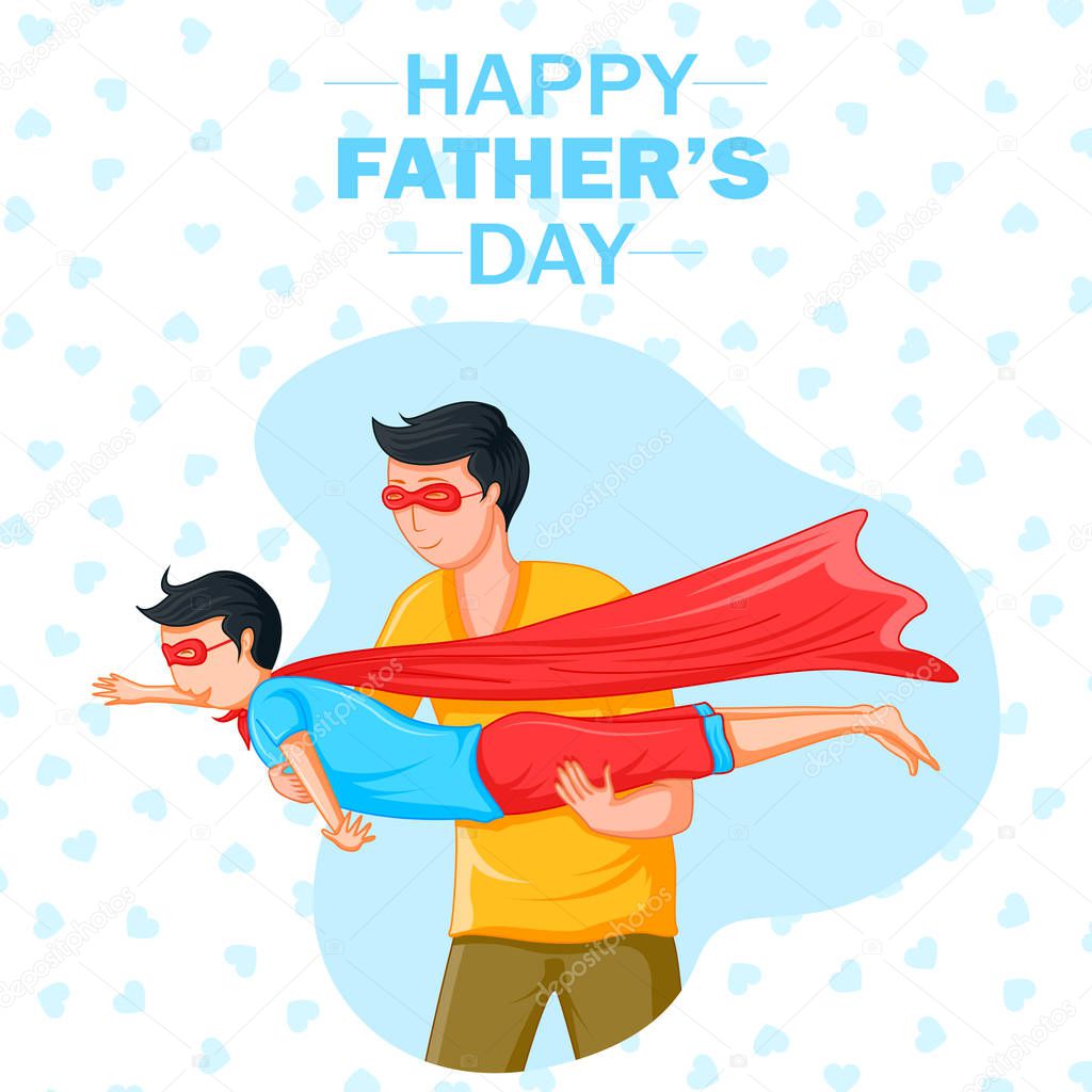 Happy Fathers Day holiday greetings background with playful father and kid