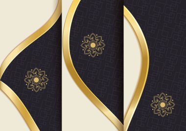 Menü kartı için soyut geometrik çiçek sanat dekor altın arka plan şablonu, davet tasarımı