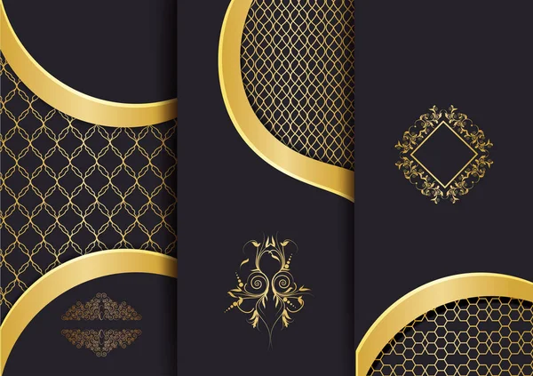 Decoração de arte floral geométrica abstrata modelo de fundo dourado para cartão de menu, design de convite — Vetor de Stock