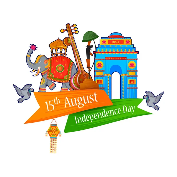 15 août Jour de l'indépendance de l'Inde fond tricolore — Image vectorielle