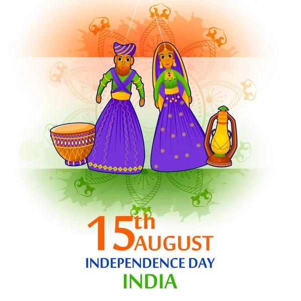 15 agosto Giorno dell'indipendenza dell'India sfondo tricolore — Vettoriale Stock