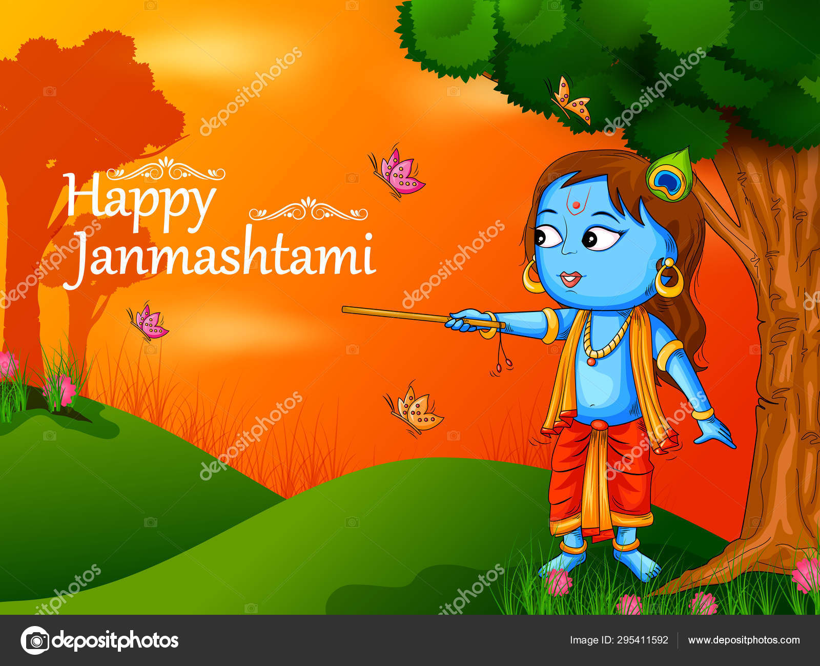 Krishna Janmashtami festival background of India in vector Stock Vector  Image by ©stockillustration #295411592