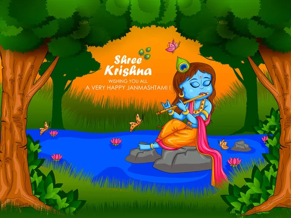 Krishna Janmashtami festival background of India in vector — Stock Vector