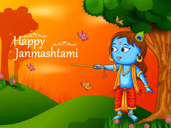 Krishna Janmashtami festival fondo de la India en vector — Vector de stock