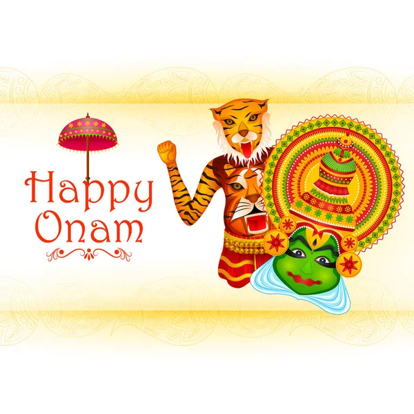 Felices saludos del festival Onam para conmemorar el festival hindú anual de Kerala, India — Vector de stock