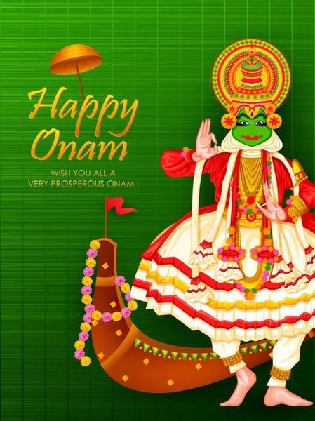 Felices saludos del festival Onam para conmemorar el festival hindú anual de Kerala, India — Vector de stock