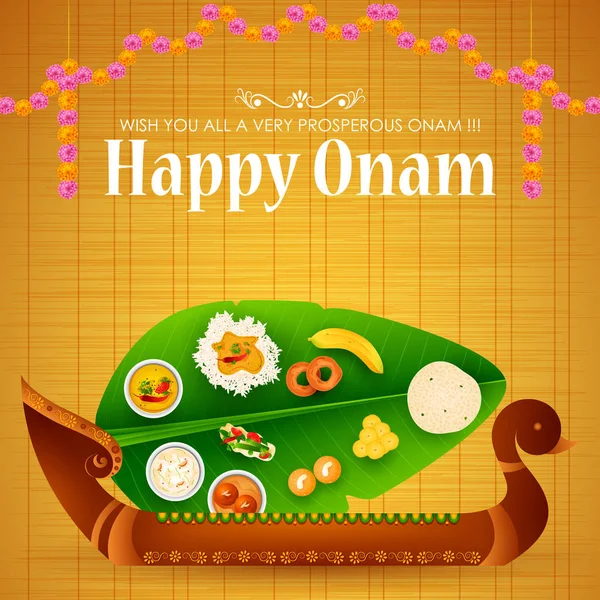 Happy Onam Festival Grüße zum jährlichen hinduistischen Fest von Kerala, Indien — Stockvektor