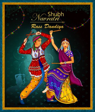 Dussehra veya Navratri için Dandiya Raas'ta Garba dansı yapan lar