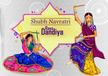 Dussehra veya Navratri için Dandiya Raas'ta Garba dansı yapan lar
