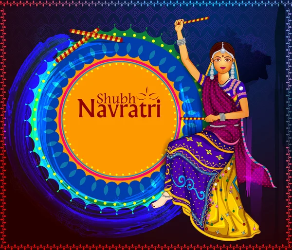 Personas que realizan danza Garba en Dandiya Raas para Dussehra o Navratri — Vector de stock