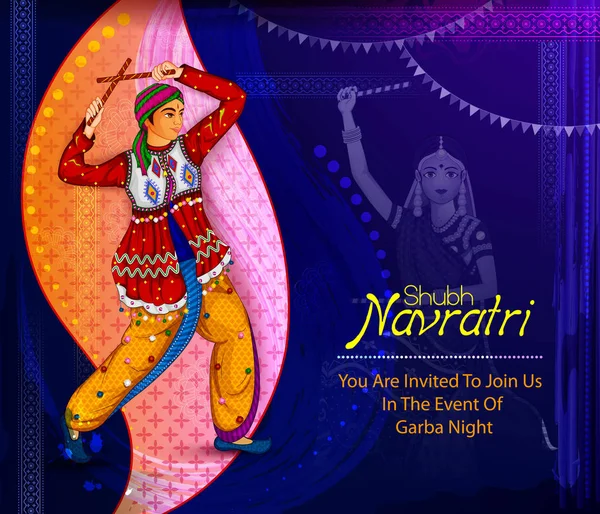 Menschen, die Garba tanzen in Dandiya Raas für dussehra oder navratri — Stockvektor