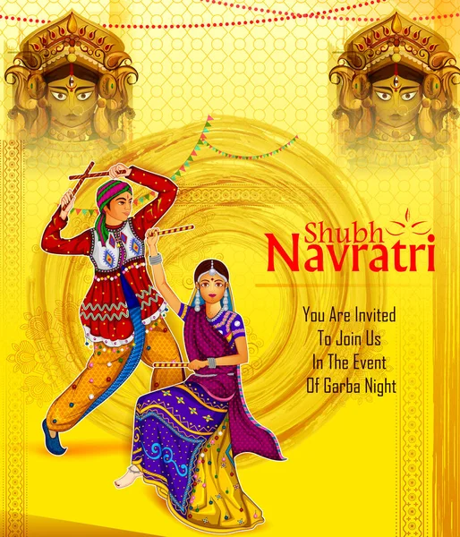 Personas que realizan danza Garba en Dandiya Raas para Dussehra o Navratri — Vector de stock