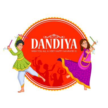 Garba dansı Dandiya Raas Dussehra veya Navratri için performans Çift