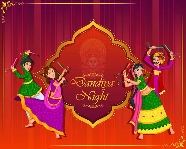 Par utför Garba Dans i Dandiya Raas för Dussehra eller Navratri — Stock vektor
