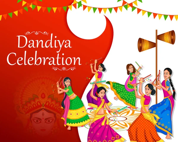 Paar, das Garba-Tanz in Dandiya Raas für Dussehra oder Navratri aufführt — Stockvektor