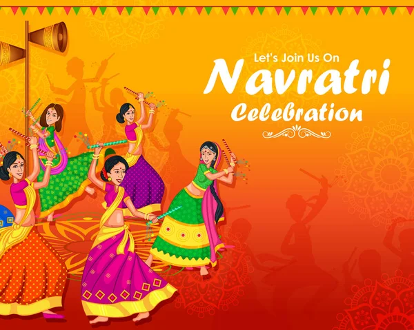 Pareja realizando danza Garba en Dandiya Raas para Dussehra o Navratri — Vector de stock