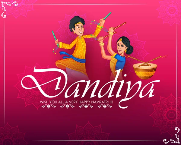 Paar, das Garba-Tanz in Dandiya Raas für Dussehra oder Navratri aufführt — Stockvektor