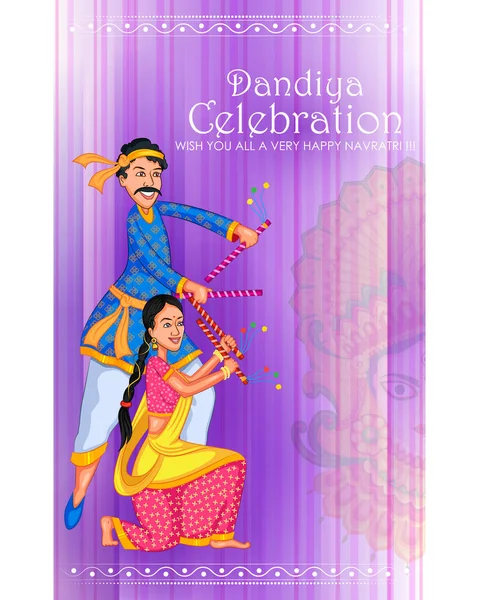 Pareja realizando danza Garba en Dandiya Raas para Dussehra o Navratri — Vector de stock