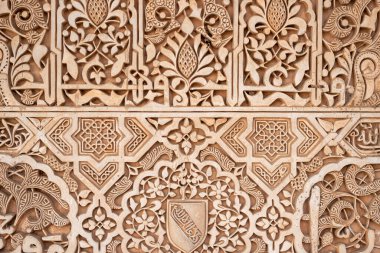 Alhambra, Granada, İspanya duvarında antik Arap süslemeleri
